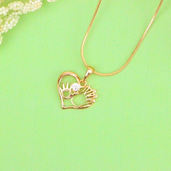 "Heart Shaped Rose Gold Pendant with Mother & Child Hand Design, XPPT1521 - Picture 2 of 13